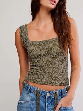 NWT Free People Love Letter Cami in Adventurer Green